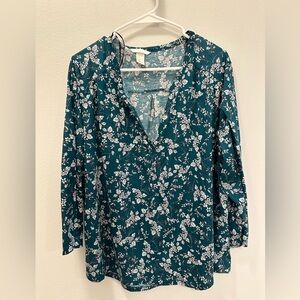 H&M Green Floral Flowy Top